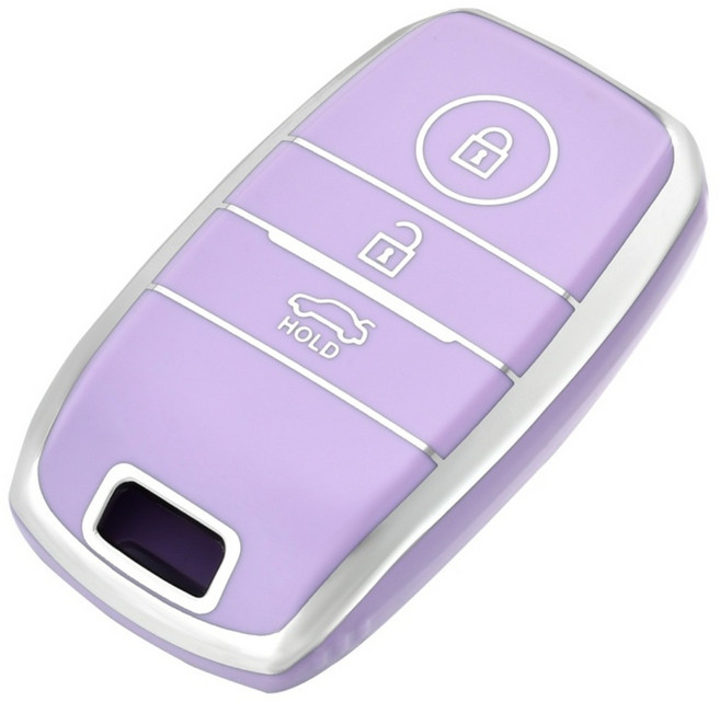 OFFCURVE TPU 기아 자동차 엣지라인 3버튼 모닝 레이 풀커버 스마트키 적용 키케이스 키홀터 +열쇠고리+번호판 다양한 컬러, 퍼플 실버