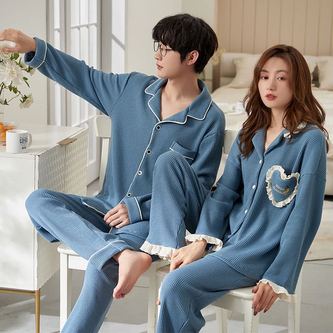 ANYOU 커플 잠옷 상하의 세트 빅사이즈 루즈핏 파자마 가을 겨울 커플 홈웨어