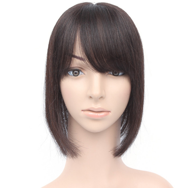 [W2021 앞머리] 여자가발 인모 미디움기장 불파트 정수리 부분가발, 12cmx14cm(35cm), 자연갈색, 1개