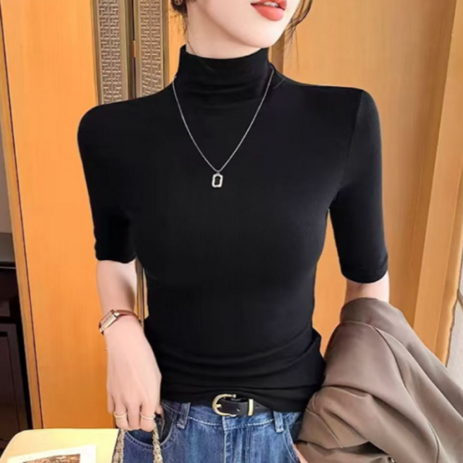 [엔젤D] 여성 목폴라 5부 소매 반팔 티셔츠