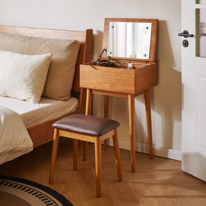 에코 소라노 원목 접이식 화장대 +화장대의자 스툴 세트 수납 서랍형, 네추럴RF-HD413