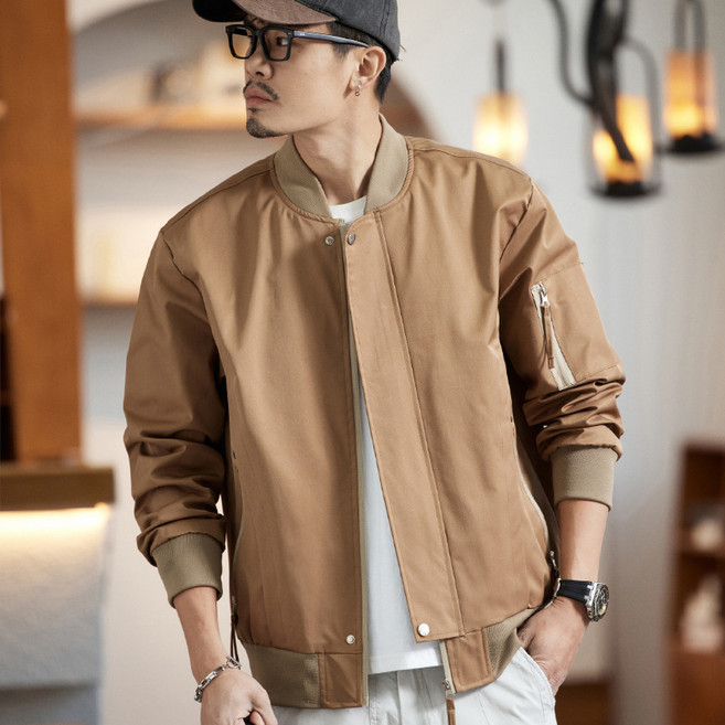 大碼寬鬆棒球服夾克外套 立領拉鍊設計休閒男裝