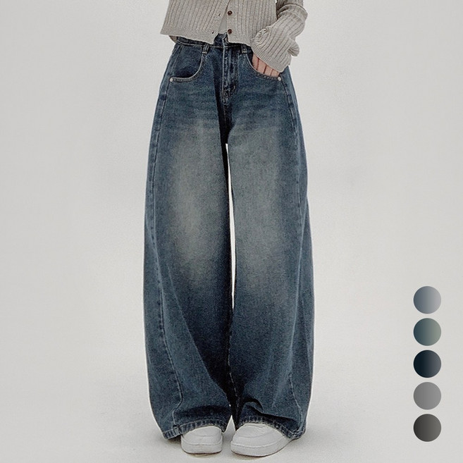 코모도 여성 와이드 청바지 절개 라인 롱 데님 팬츠 ( 2단기장 )