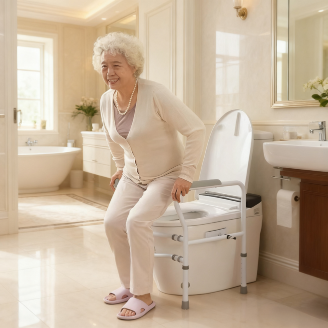 데쯔오공구 무타공 변기 안전 손잡이 화장실 팔걸이형 안전바 업그레이드버전, 화이트, 1개