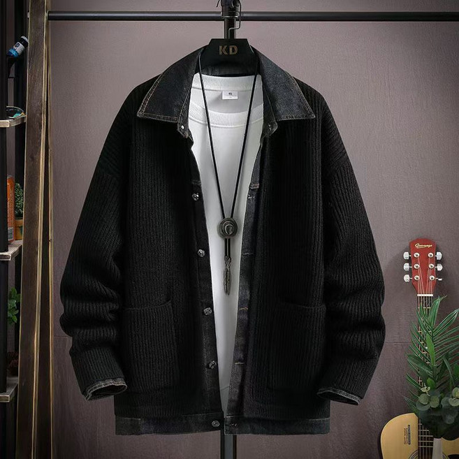 남성용 패션 고급스러운 니트 가디건 심플 빅사이즈 자켓 긴팔 순색 간절기 상의 외투