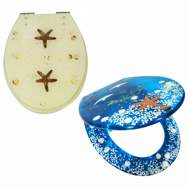 蝴蝶衛浴 二款式海洋之心自動緩降靜音馬桶蓋 浴室裝飾 簡便安裝, 珊瑚海星(奶米黃), 1個
