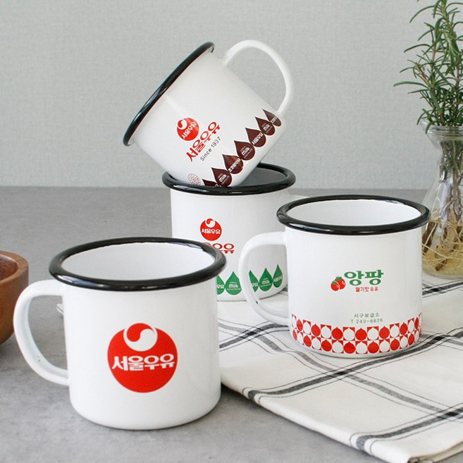 (정품) 서울우유 레트로 법랑 머그잔 (캠핑) - 5type, 헬로우앙팡 딸기, 1개