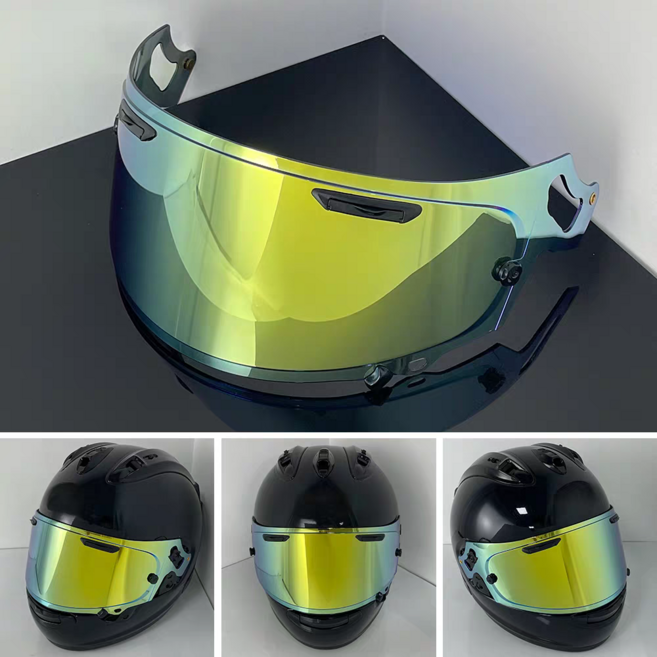 適用 Arai RX7X 鏡片 日夜通用 電鍍透明幻彩極光 高透光 擋風鏡片, 茶金, 1個