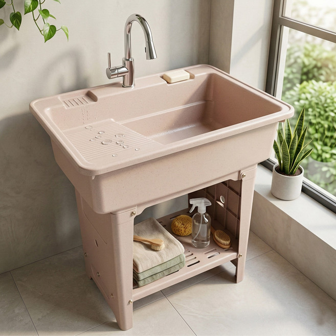 이동식 싱크대 손빨래 씽크대 빨래판 보조 간이 개수대 세면대 세면기 소형, 마블