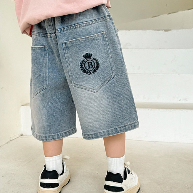 크라운와이드데님반바지 초등 청반바지 아동 주니어 여름 공용 데님팬츠 통큰 와이드 데님팬츠