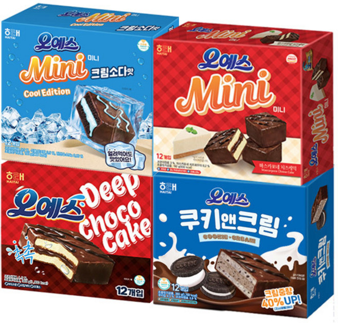 해태 오예스오리지널360g+쿠키앤크림 360g+오예스미니192+미니크림소다맛 192g, 1세트, 각1개(총4개)