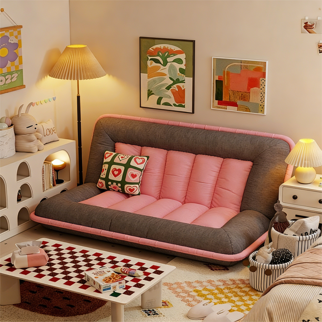 BYOU 접이식 소파베드 각도조절 멀티레벨 리클라이너 2인용 원룸 쇼파베드 쿠션세트 148*125cm, 펑크 + 딥그레이