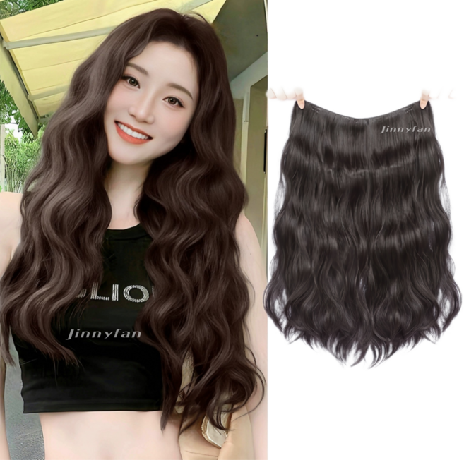 지니판 풍성한 헤어볼륨 히피펌 젤리펌 일체형 붙임머리 50cm, 1개, 내츄럴블랙