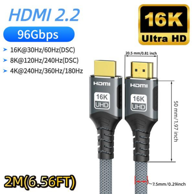 16K60Hz HDMI 2.2 케이블은 8K120Hz 4K240Hz를 하며 8K/4K HDMI 케이블과 호환되며 HD TV 노트북 Xbox PS5 스위치 모니터에 사용 가능, [16] 16K HDMI 2.2-2M
