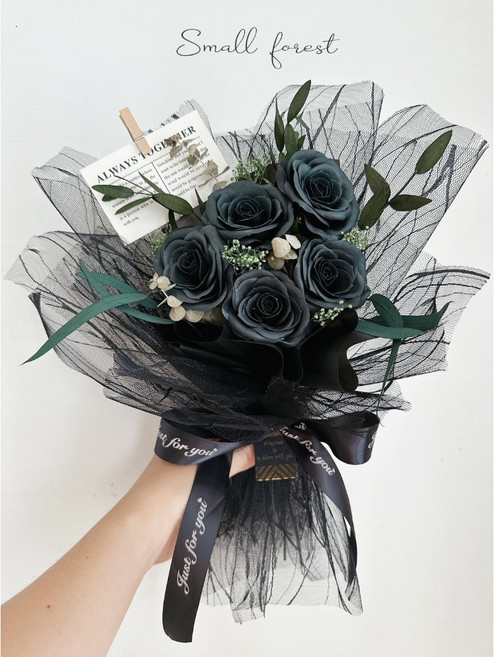 黑色玫瑰香皂花束 乾燥花求婚, 黑色嫁衣,不加購, 1個