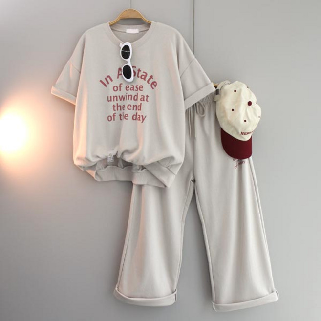 달콩 여성 빅사이즈 여름상하세트 반팔맨투맨 통바지 인데이와이드팬츠세트