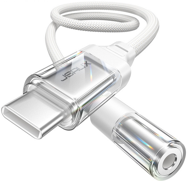 JSAUX C타입 3.5mm 이어폰 투명 변환젠더 통화가능 HIFI음질 스마트 DAC칩, 1개, 화이트, 0.18m