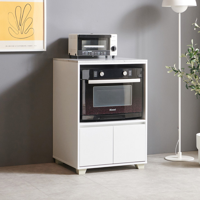 데코라인 아니스 광파오븐 렌지대 선반 수납장, 화이트, 2단