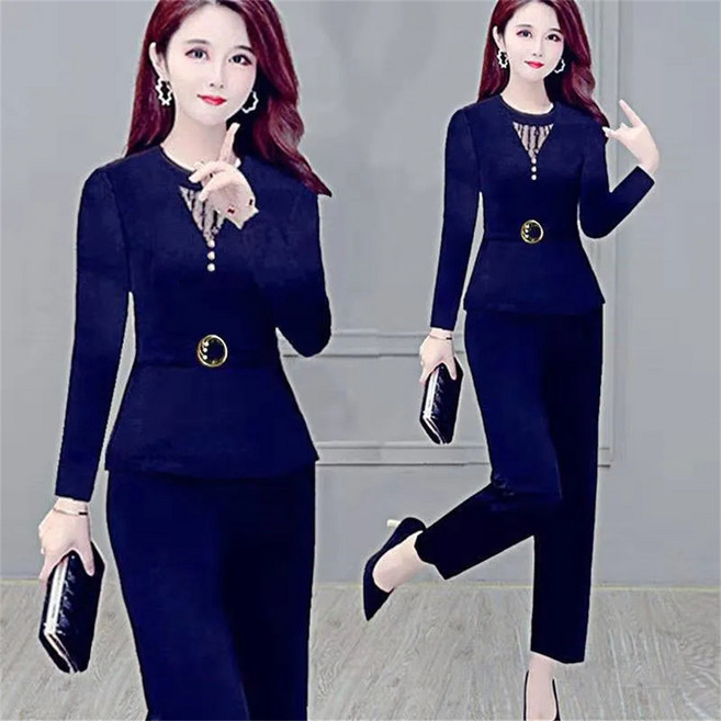 TKX 여성 가을 겨울 비즈니스 정장 세트 고급 허리 슬림 날씬해 보인 클래식 사무실 투피스