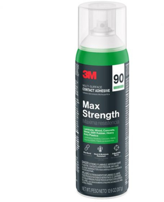 3M Max Strength 90 다중 표면 접촉 접착제 12.6온스 낮은 VOC Max 본드 내열성 및 방수 금속 목재 플라스틱 라미네이트 및 콘크리트용 조절 가능한 스프레이, Pack of 1