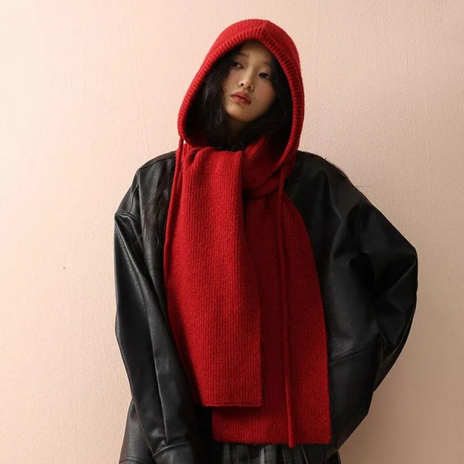 여성 바라클라바 후드 워머 일체형 방한 머플러 모자