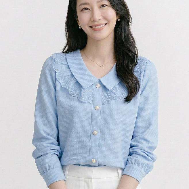 나바바 NB3091 여성 러블리 로맨틱 레이스 카라 긴팔 블라우스