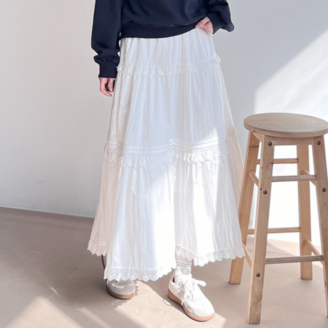 걸즈팩토리 여성용 나엘레이스 플레어 밴딩 롱스커트 치마