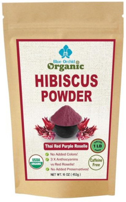 16온스 유기농 히비스커스 꽃 가루 - 천연 식품 색소 태국 태양건조 적색 자주색 로젤 허브 차 음료 건강 미용용 마차, 453g, 1, 1