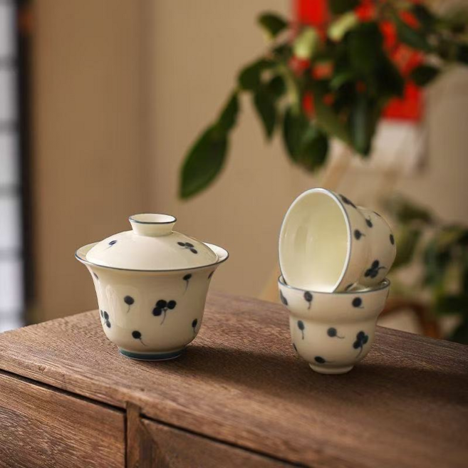 빈티지 다기 핸드페인팅 캠핑용 휴대용 다기 세트 [부모님 선물], 파랑, 믹스 세트, 1세트