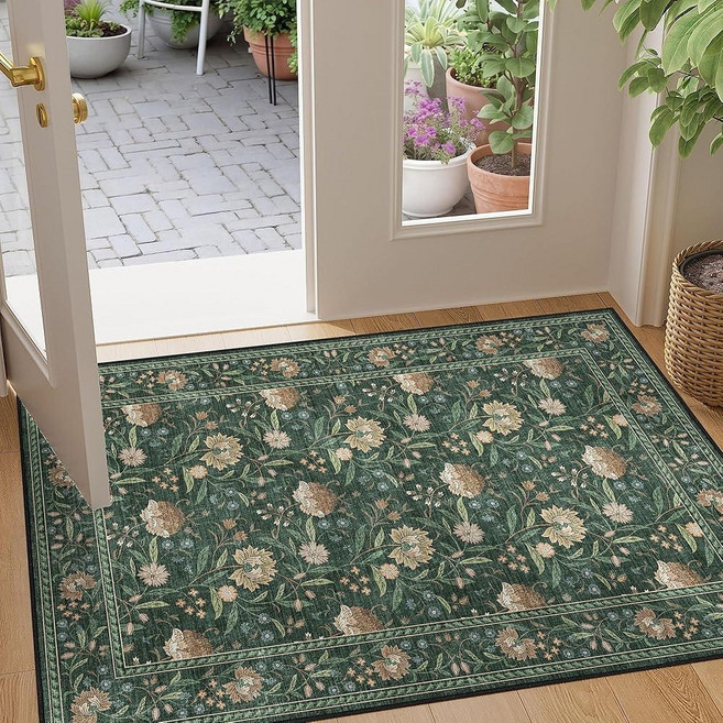 DUKINO 2x3 Rugs for Entryway Washable Vintage Floral Small Area Rug with Non Slip Backing Ultra