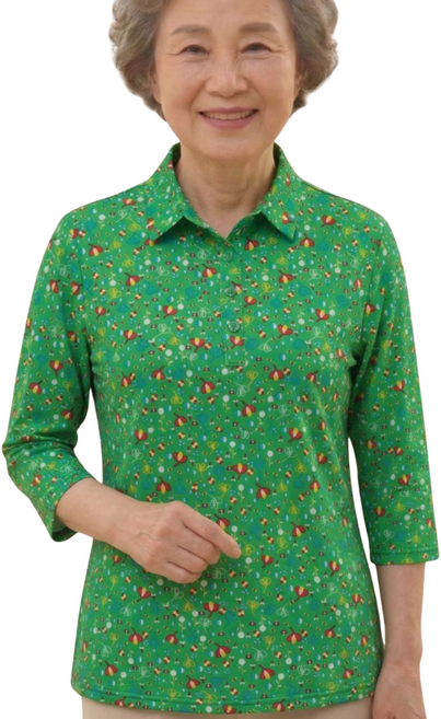 마그랜마 70대 80대 엄마 할머니 화사한 잔꽃 7부 카라 티셔츠 시원한 봄 여름 외출복 (감사엽서 패키지)