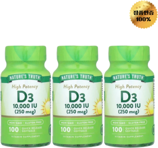 2+1 네이처스트루스 비타민D3 고효능 10 000IU 빠른 방출 소프트젤 100정, 3개, 100회분 - 쿠팡
