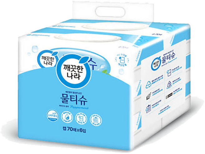 깨끗한나라 페파민트 물티슈 캡형70매x6입 1팩, 70개입, 6개
