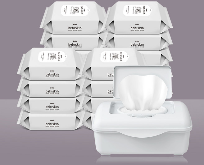 두리 베비스킨 생분해 비데물티슈 리필 18팩+ 케이스 1개, 63g, 60매, 18개