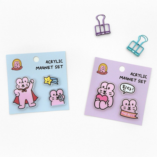 giya shop 韓國文創 Kim rabbit 壓克力磁鐵組, 紫紙卡