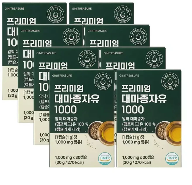 지니트레저 프리미엄 대마종자유 1000 1000mgX30캡슐X8개, 1개, 30정