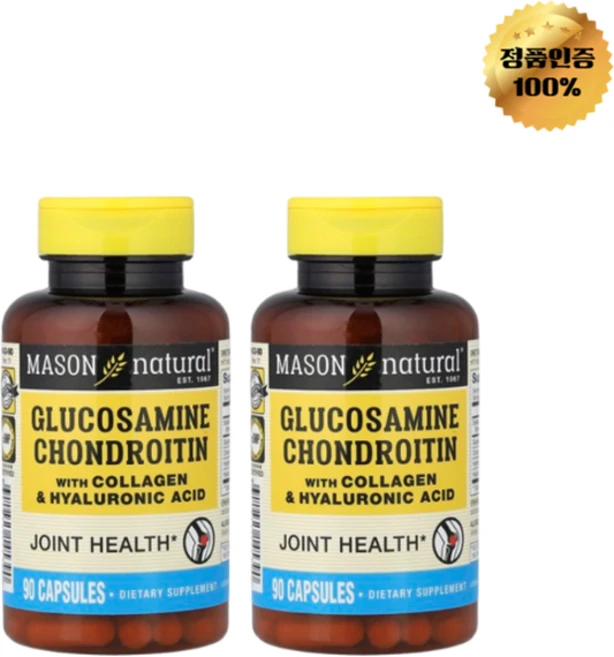 Mason Natural 글루코사민 750mg 콘드로이틴 600mg 콜라겐 히알루론산 함유 glucosamine Chondroitin, 2개, 90정 - 쿠팡