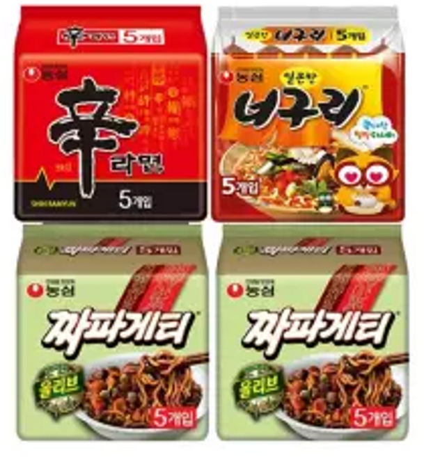 농심 짜파게티140g 5입 2개 + 얼큰한너구리 120g 5입 1개 + 신라면 120g 5입 1개 (총 20개), 20개