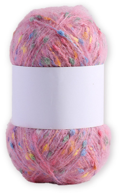 彩色點點馬海毛線 柔軟編織毛線 適用於圍巾帽子手作, 22.嫩粉色, 1個