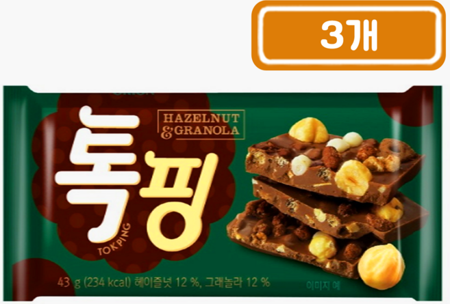 오리온 톡핑 헤이즐넛&그래놀라, 43g, 3개