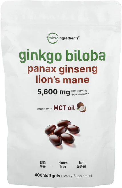 절실히 몸관리가필요한시기 Micro Ingredients 은행나무(Ginkgo Biloba) 인삼 노루궁뎅이버섯 소프트젤 400정 프리미엄할인상품입니다, MicroIngredients은행나무GinkgoBilo, 1개 - 쿠팡