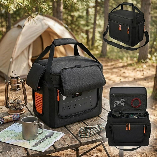 Jackery Explorer 1000 V2와 호환되는 휴대용 가방 - 패딩 안감 측면 지퍼 액세스 멀티 포켓 디자인 및 어깨끈이 있는 보호 보관 케이스 35 x 26 2