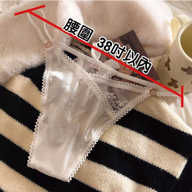 蝴蝶結鑲鑽內褲 冰絲網紗丁字褲, 純欲白, 純欲白