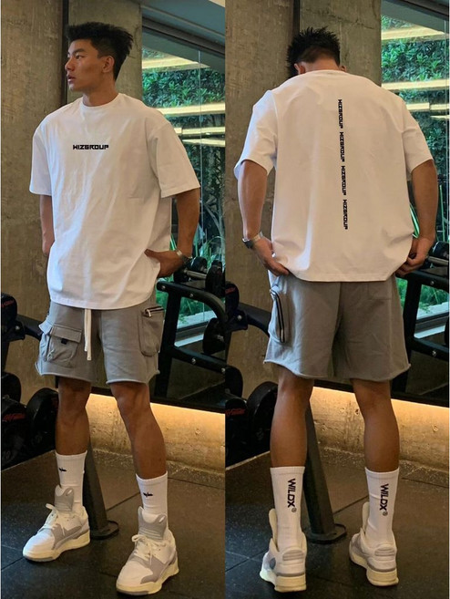 WIZGROUP 男士純棉短袖T恤 夏季寬鬆印花簡約重磅上衣