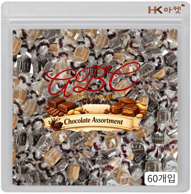 에이치케이마켓 롯데웰푸드 ABC초콜릿 밀크+피넛 2종 혼합 60개입, 230g, 1개