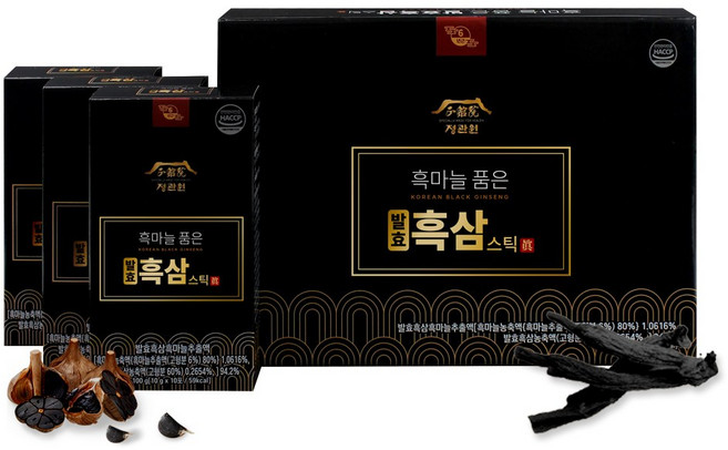 GloRyHy 정관원 흑마늘 품은 발효흑삼스틱 300g, 10g