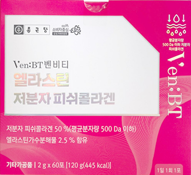종근당 벤비티 엘라스틴 저분자 피쉬콜라겐 2g x 60포, 120g, 1개
