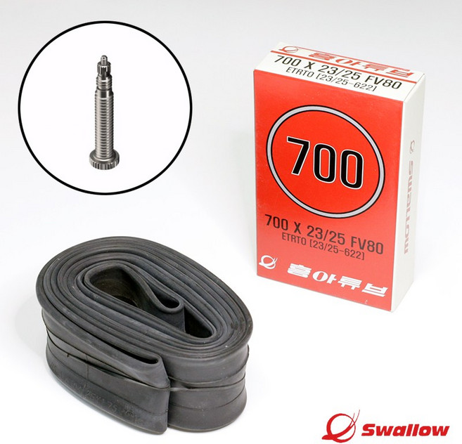 흥아타이어 겸용 프레스타 자전거 튜브 700 X 23/25 FV80 27 X 1-1/16, 1개