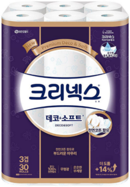 크리넥스 데코 앤 소프트 롤화장지 천연펄프, 1개