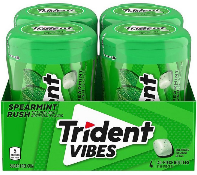 트라이던트 바이브 코튼 캔디 슈가 프리 츄잉껌 40피스, 4개, 230g